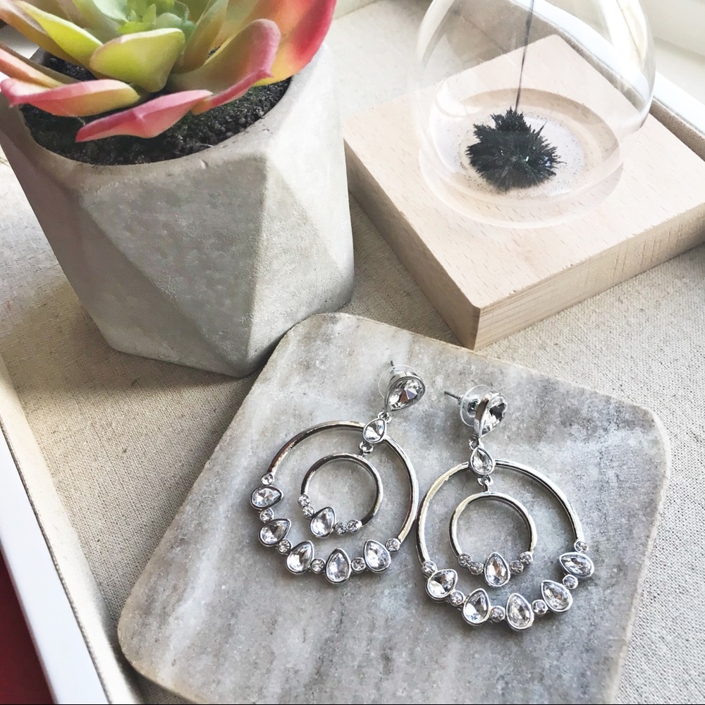 Statement Earrings Drop Dangle Silver Crystal